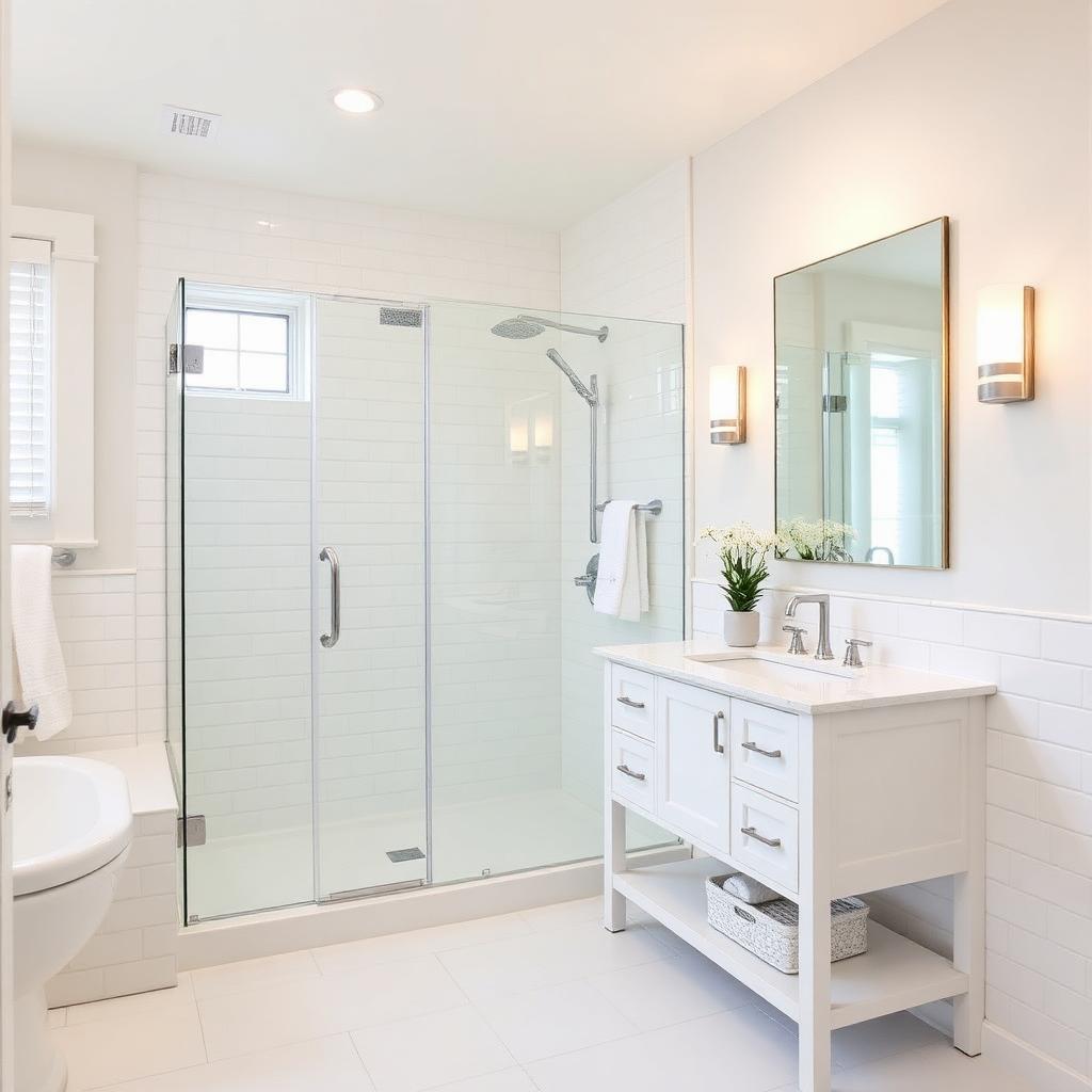 Beautifully remodeled modern bathroom with walk-in shower