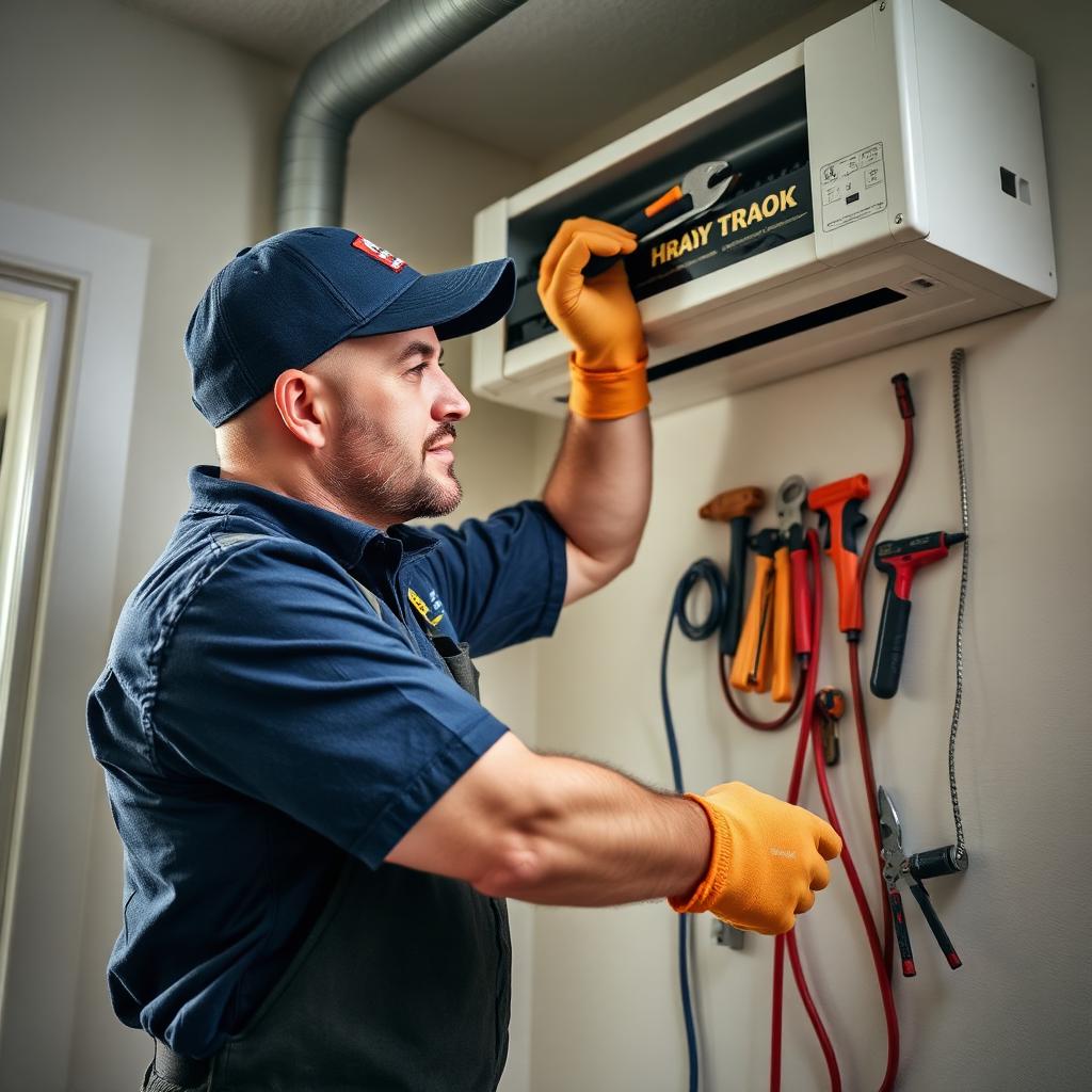 Technician performing home HVAC repair